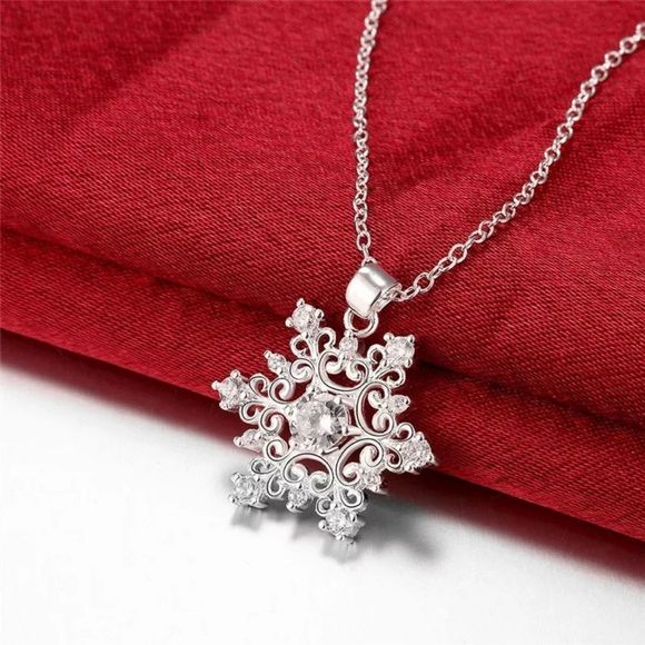 Snowflake Necklace Antique Vintage Style Silver Filigree New - Picture 3 of 3